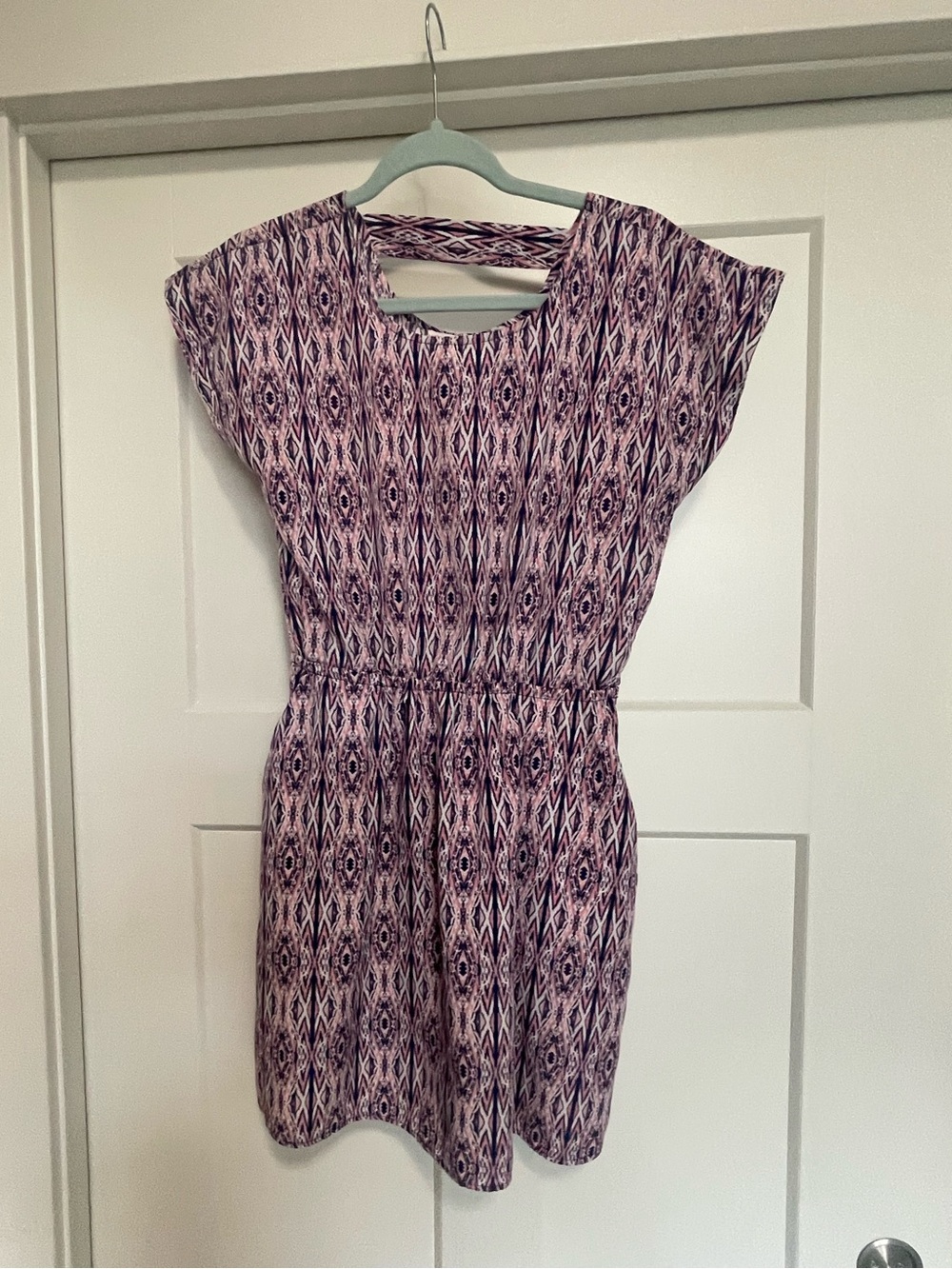 Pink & purple Patterned Short Sleeve Dress